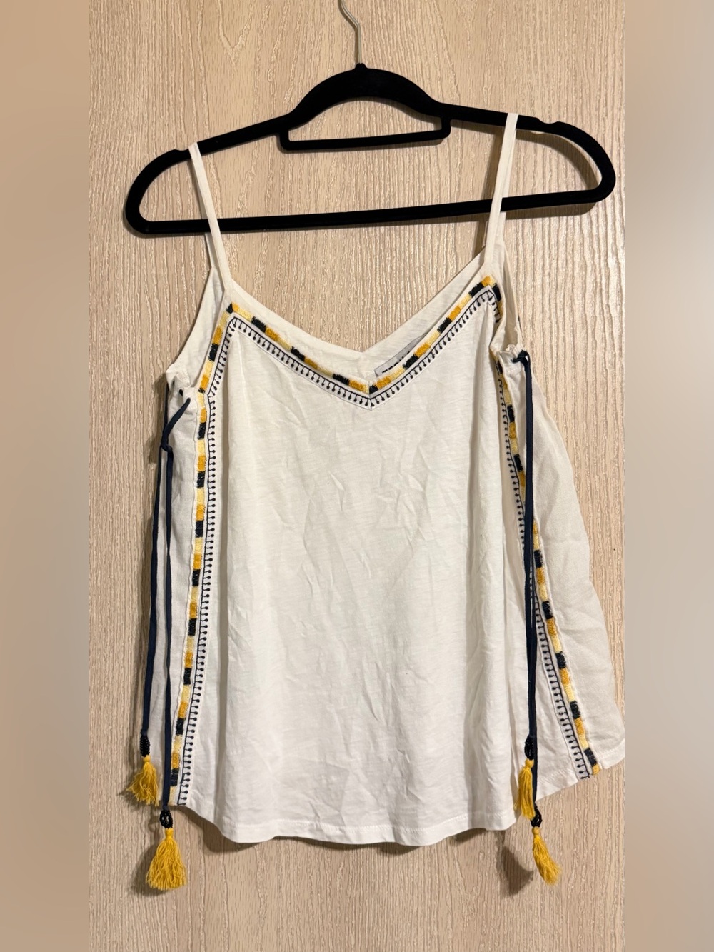 White Embroidered Tassel Boho Spaghetti Strap Camisole